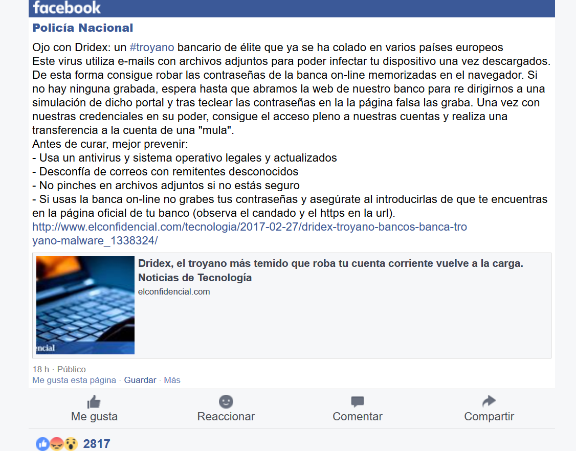 LA POLICÍA NACIONAL ALERTA DE UN NUEVO TROYANO BANCARIO